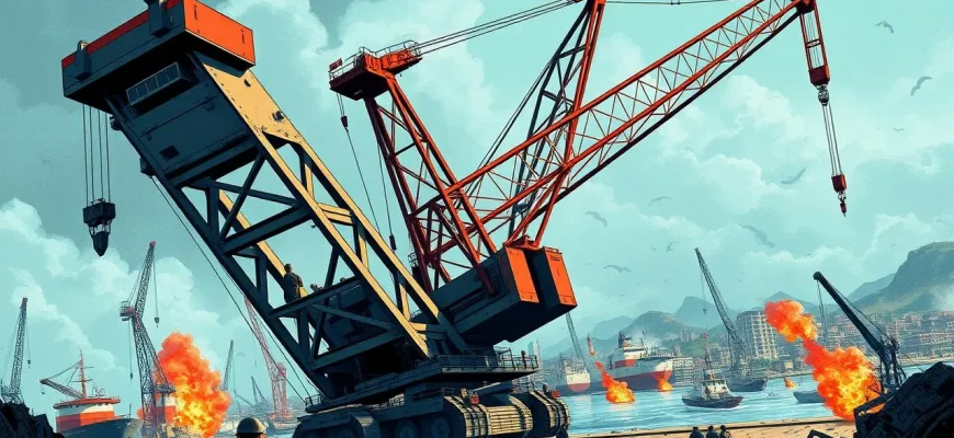 Films de catastrophe avec des grues portuaires